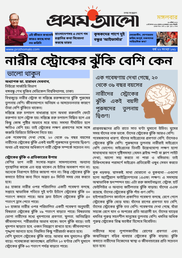 নারীর স্ট্রোকের ঝুঁকি বেশি কেন