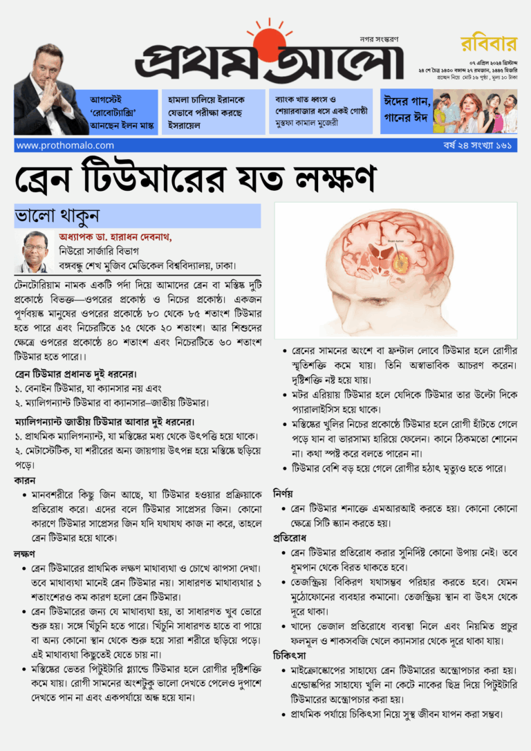 ব্রেন টিউমারের যত লক্ষণ